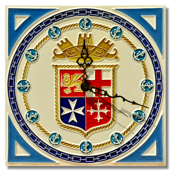 Creazioni Luciano, OROLOGIO da parete "Repubbliche Marinare" (cm 25 x 25) in Ceramica a rilievo, Handmade in Italy.