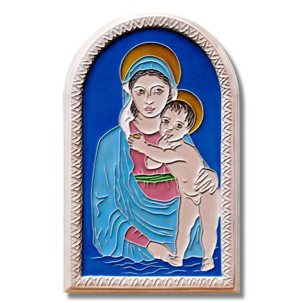 Creazioni Luciano, Madonna con Bambino Robbiana cm 20x30, in ceramica a rilievo, handmade in italy