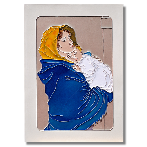 Creazioni Luciano, MADONNINA, Madonna del riposo cm 20x30 matt, in ceramica a rilievo, handmade in italy