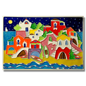 Creazioni Luciano, Casette ISOLOTTO Naif mod. A (cm 30 x 20) piastrella in ceramica a rilievo, Original Design, Handmade in Italy.